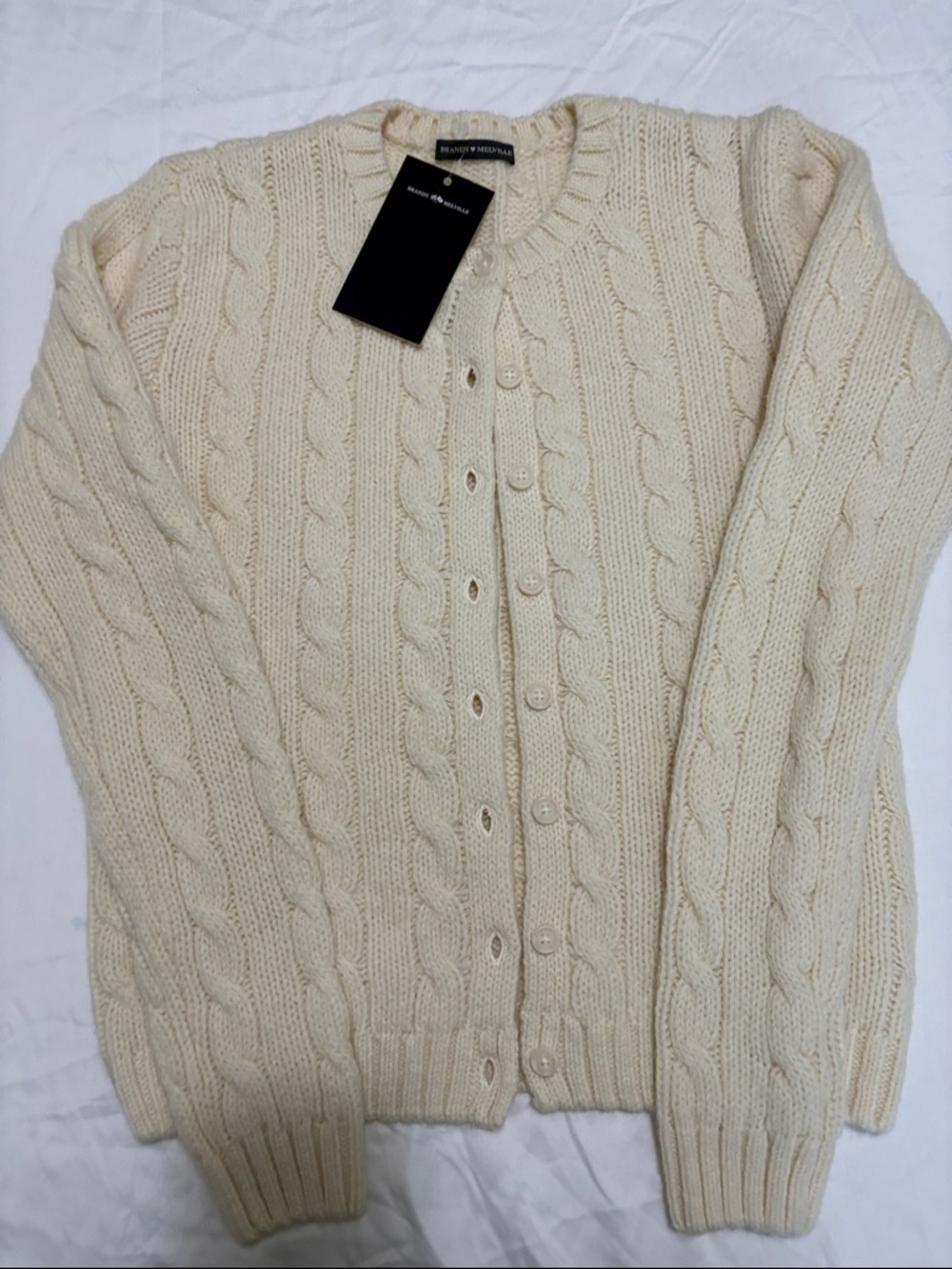 Brandy Melville Cream Cable Knit Button Cardigan